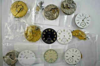 Vintage Pocket Watch Movements Elgin Illinois Waltham Rockford Hampden