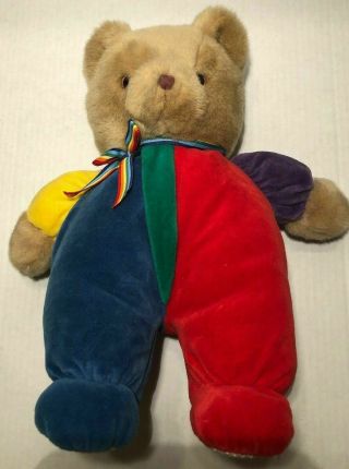 Vtg 90s Eden Teddy Bear Primary Colors 12 " Plush Rainbow Velour Stuffed Baby Toy