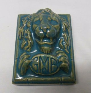 Rare Vintage Gladding Mcbean California Art Pottery Blue 3d Lion Wall Plaque