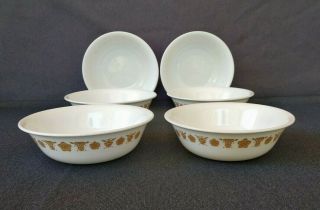 Vintage Corelle Living Ware Butterfly Gold 6 1/4 " Soup Cereal Bowls - Set Of 6