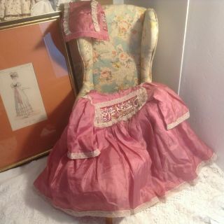 Lovely 15 " Silk Blend Doll Dress With Matching Bonnet