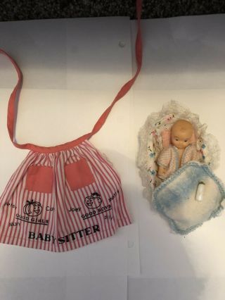 Vintage Barbie Clothes Babysitting Apron And Baby With Bed Blanket Bottle