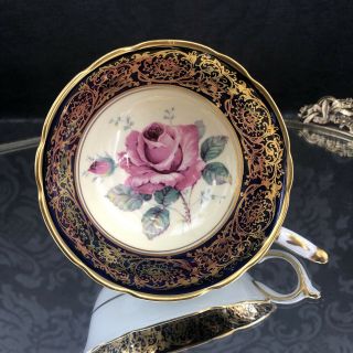 Paragon Dark Blue Pink Rose Bone China Teacup Orphan Cup Only England Vintage