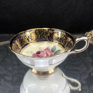 Paragon Dark Blue Pink Rose Bone China Teacup Orphan Cup ONLY England Vintage 2