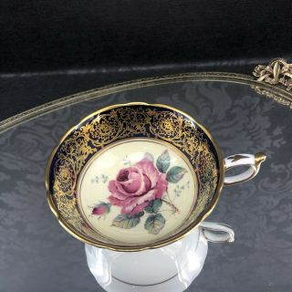 Paragon Dark Blue Pink Rose Bone China Teacup Orphan Cup ONLY England Vintage 3