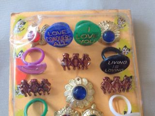 Vtg Folz Vending Love Themed Ring Lucky Rings Monkey Pins Rooster Peacock Charms 2