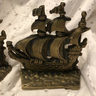 Vintage Brass Bookends Square Rigged Ship Set Of 2 Last Time Listing