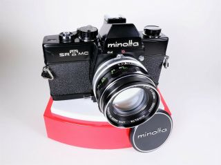 Vintage Pro - Black Body Minolta Sr - T Mc 35mm Camera W/ Rokkor - Pf 55mm F/1.  7 Lens