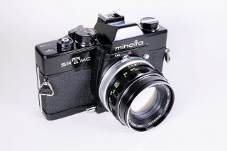 Vintage Pro - Black Body Minolta SR - T MC 35mm Camera w/ Rokkor - PF 55mm f/1.  7 Lens 6