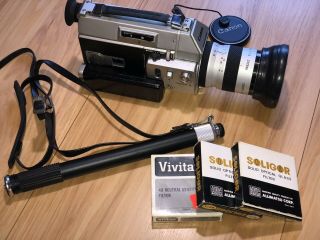 Lowered Vintage Canon Auto Zoom 814 Camera W/case,  Monopod,  & 3 Filters -