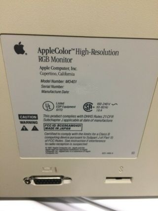 Vintage AppleColor RGB High - Resolution monitor for Macintosh II series M0401 7