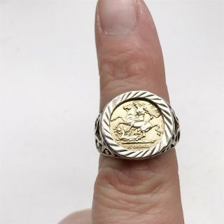 Vintage Solid Silver St George Sovereign Coin Style Ladies Ring Size O