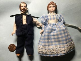 2 Vintage Porcelain Doll House Dolls - 1/12 Scale