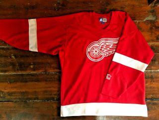 Vintage Detroit Red Wings NHL Hockey Jersey Men ' s L Starter Red w/ White Trim 3