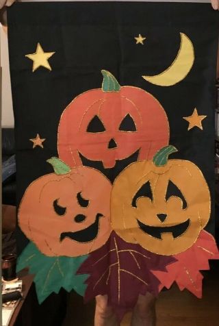 Vintage Halloween Jack O Lanterns & Leaves,  Garden House Flag Nylon 28 X 43