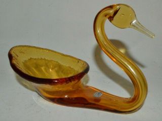 Vintage Hand Blown Glass Swan By Rainbow Huntington West Virginia 8.  5 X 5.  5 "