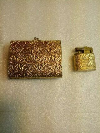 Vintage Napier Gold Art Deco Cigarette Case & Lighter Cork Lined Case. 2