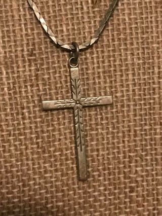 Vintage Sterling Silver Theda Cross Pendant,  16 " Sterling Chain