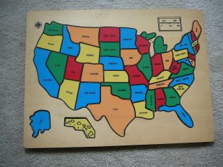 Chadwick - Miller Vintage 1987 Wood Wooden United States Map Tray Puzzle - Good