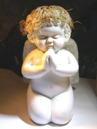 Antique Cherub Ornament Kneeling In Prayer Angel Sculpture Vintage Garden