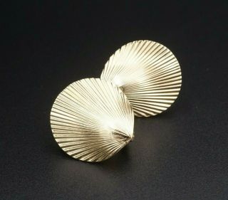 Large Vtg Designer Christian Dior Shell Earrings Textured Gold Tone 1 " Nr Es1762