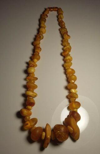Huge Old VINTAGE Natural Baltic Amber Egg Yolk Beads Necklace 41 g. 2