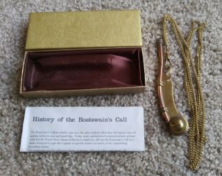 Vintage Brass & Copper Bosun Whistle & Chain - Boatswain 