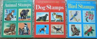 3 Vintage Little Golden Activity Books Animal Stamps,  Dog Stamps,  Bird Stamps