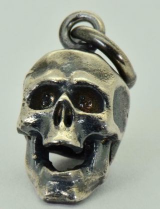 Rare Antique 19th Century Victorian Sterling Silver Skull Charm Pendant Fob