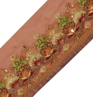 Vintage Sari Border Indian Craft Trim Hand Embroidered Peach Sewing Ribbon Lace