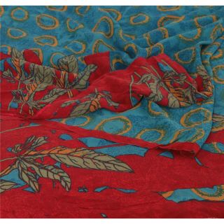 Sanskriti Vintage Blue Saree 100 Pure Crepe Silk Fabric Printed Sari Craft