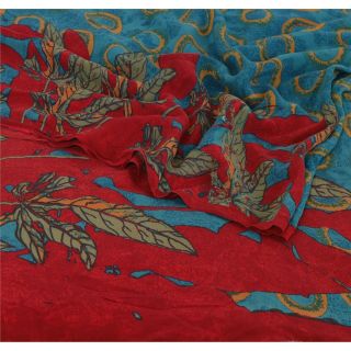 Sanskriti Vintage Blue Saree 100 Pure Crepe Silk Fabric Printed Sari Craft 4