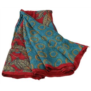 Sanskriti Vintage Blue Saree 100 Pure Crepe Silk Fabric Printed Sari Craft 6