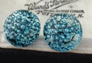 Vintage Jewellery Stunning Sterling Silver And Bubble Glass Earrings - Pierced