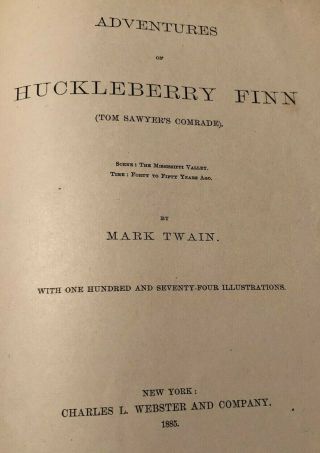 THE ADVENTURES OF HUCKLEBERRY FINN,  MARK TWAIN,  1ST ED/EARLY PRINT,  CR 1884,  VG 3