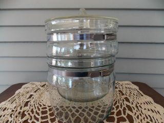 Vintage Pyrex Flameware Glass Double Boiler Pot Stainless Band & Lid 4
