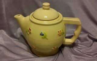 Vtg Fraunfelter Thermo - Proof Ware Stoneware Yellow Pot Flower Pattern
