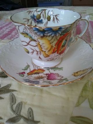 Vintage Aynsley Footed Tea Cup & Saucer Poppies C508 Bone China Hand Painted