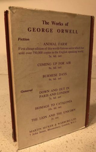 Nineteen Eighty - Four GEORGE ORWELL First British Edition 1949 1st Print Orig DJ 3