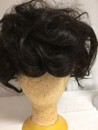 Vtg 100 Human Hair Dark Brown Wig Hairpiece W/ Comb & Stand 1960s Hong Kong