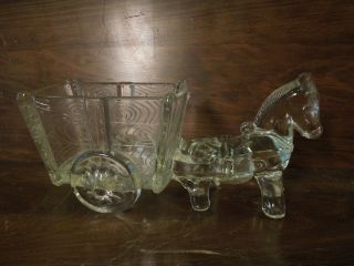 Vintage Glass Donkey Mule And Cart Candy Container Dish