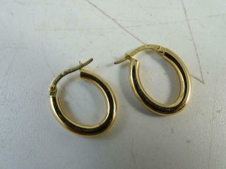 Vintage 14k Solid Yellow Gold Pierced Earring Set Oval Hoop Loop 1.  4 Grams 3/4 " T