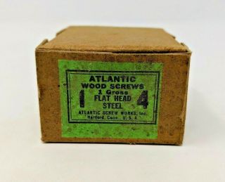 Vintage Atlantic Wood Screws 1 " By 4 1 Gross Flat Head Steel W/ Box 142 Count