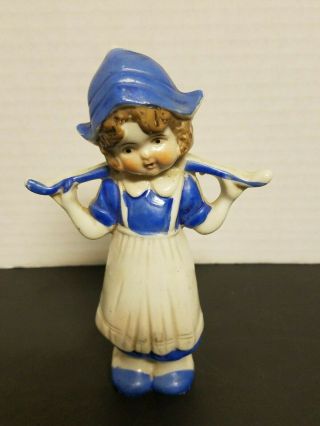 Vintage Porcelain Holland Girl Figurine Blue & White Japan 1a