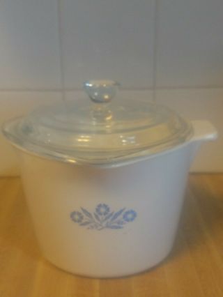 VINTAGE CORNING WARE BLUE CORNFLOWER 4 CUP 32 OZ.  SAUCE MAKER with LID 3