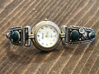 Vintage Native American Sterling Silver & Malachite Ladies Watch Band - Eternity