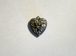 Vintage Sterling Silver Enameled Puffy Heart Charm - Swirls With Flower