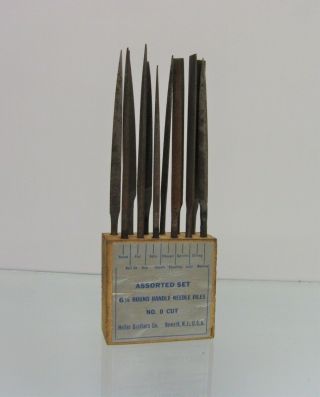 Vintage Metal Needle Files Heller Bros 6 1/4 " Round No 0 Cut Set Of 12