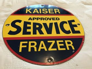 Vintage Kaiser Frazer Service Porcelain Sign,  Gas Station,  Pump Plate,  Motr Oil