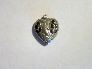 Vintage Sterling Silver Enameled Puffy Heart Charm - Peacock